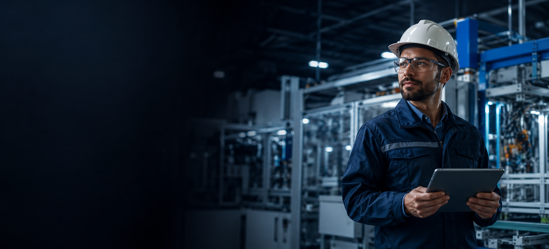 Engenheiro realizando inspeção técnica em ambiente industrial